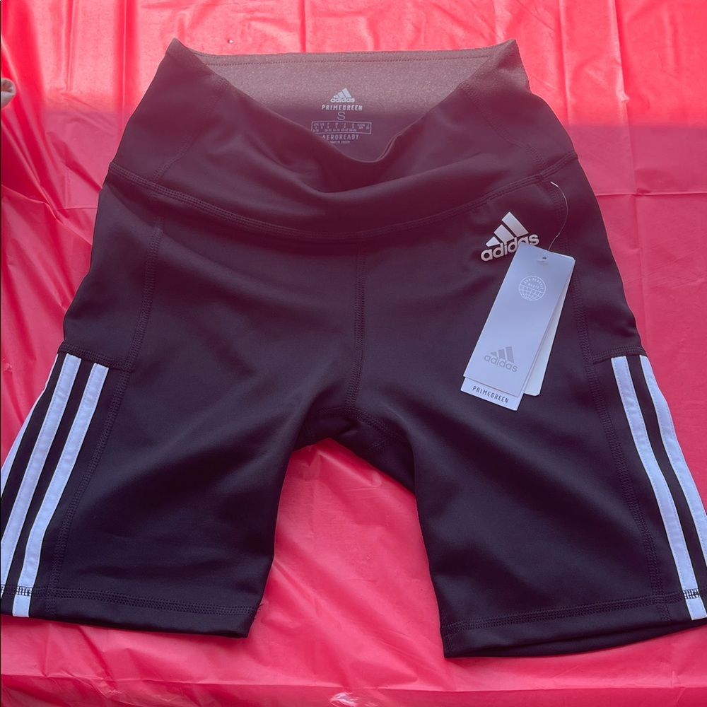 Adidas Women's Black Athletic Shorts with White Stripes